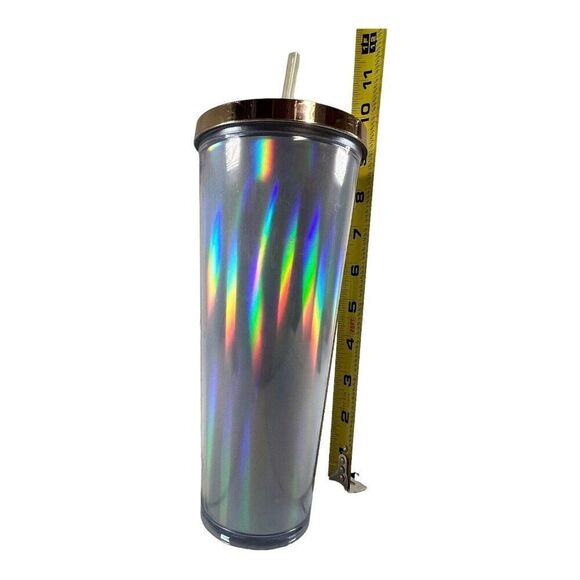 Starbucks Retired 2015 Rainbow Iridescent Foil Cold Cup 24 oz Tumbler Gold NEW - Picture 4 of 4